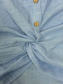 LUMIGAL Twist Front Button Up Shirt - Blue - View 5