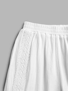 Omancia Women's Autumn/Winter New Solid Color Lace Trim 2 Pieces Set - White - View 6