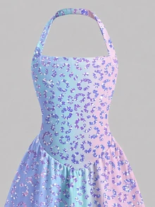 Emery Rose Kids Young Girls Gradient Leopard Print Halter Neck Dress - Multicolor - View 8