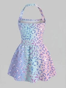 Emery Rose Kids Young Girls Gradient Leopard Print Halter Neck Dress - Multicolor - View 7