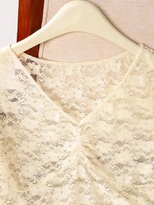 IslaSuriya Women Casual Solid Color Sheer Lace Top - Apricot - View 6