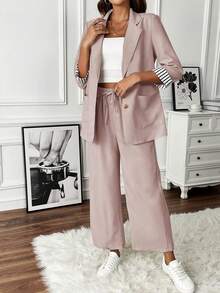 Louniche Women's Commuter Striped Single-Breasted Blazer And Trouser Set - Pink - View 4
