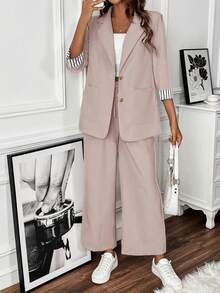 Louniche Women's Commuter Striped Single-Breasted Blazer And Trouser Set - Pink - View 6