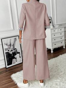 Louniche Women's Commuter Striped Single-Breasted Blazer And Trouser Set - Pink - View 2