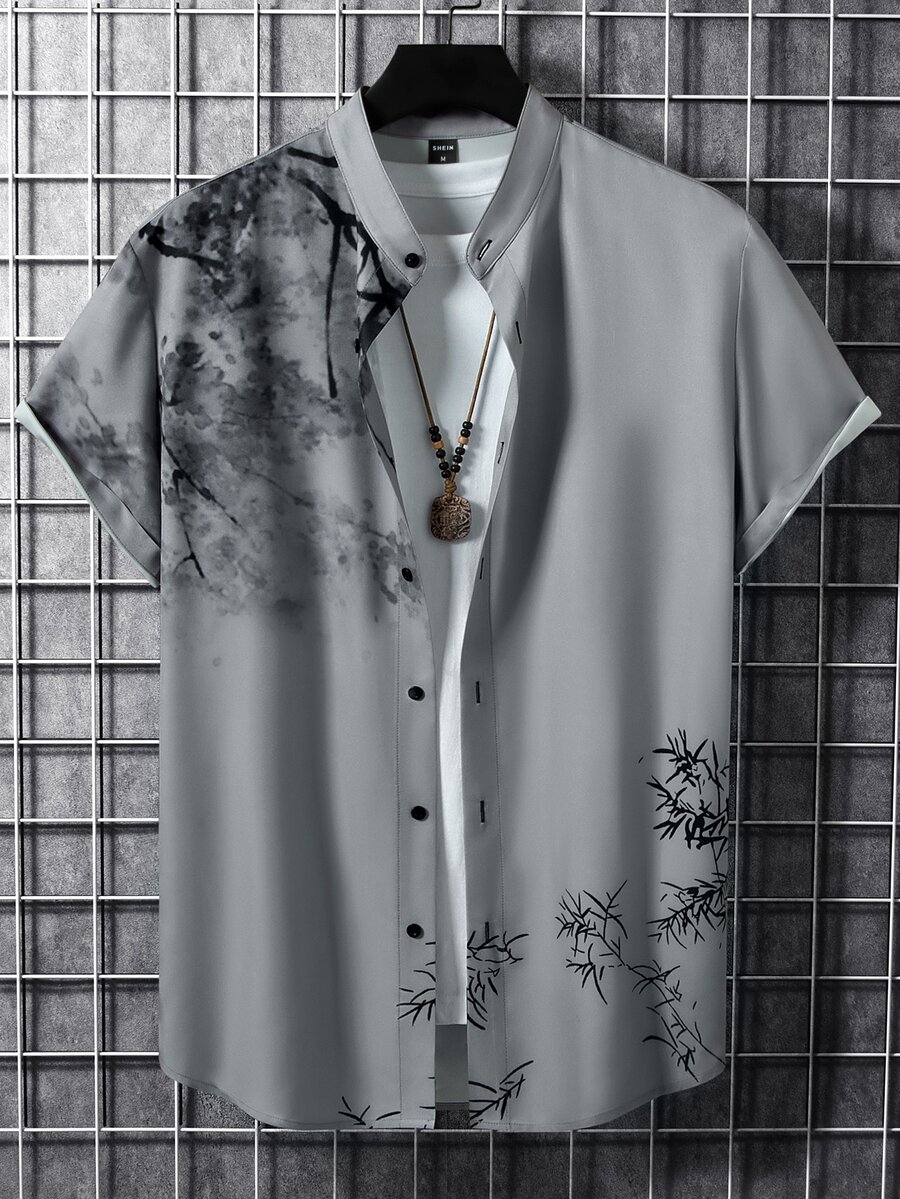 Manfinity Homme Men 1pc Plants Print Shirt - Grey - View 1