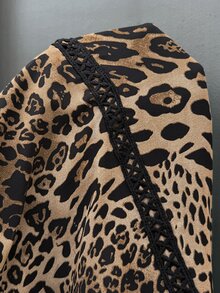 Chikora Plus Size Women's Elegant Leopard Print Long Sleeve Dress With Black Ribbon Patchwork, Autumn/Winter Fall - Multicolor - View 9