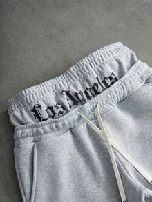 PAVTROS Men's LA Embroidered Light Grey Baggy Sweatpants,Autumn Streetwear For Graduation,Back-To-School Elastic Letter Print Pants Gift For Boyfriend - Light Grey - View 4