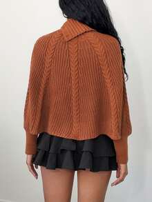 Breezaya Women's Autumn/Winter Fashion Cable Knit Batwing Sleeve Cape Sweater - Brown - View 2