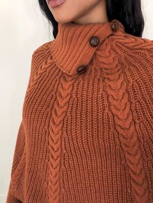 Breezaya Women's Autumn/Winter Fashion Cable Knit Batwing Sleeve Cape Sweater - Brown - View 5