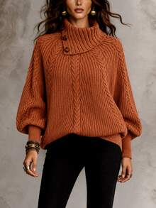 Breezaya Women's Autumn/Winter Fashion Cable Knit Batwing Sleeve Cape Sweater - Brown - View 1
