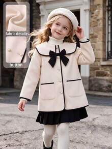 SHEIN Elladie kids 青少年女孩長袖抓絨外套 秋季保暖奶油白燕麥色毛茸茸羊毛開襟夾克 - 白色 - 查看 2