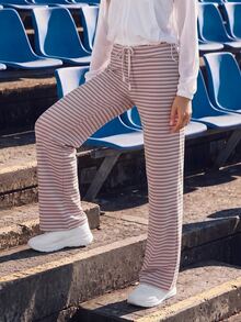 CourtClass Casual Sports Striped Drawstring Waist Straight Leg Pants Training Fuchsia Pink Summer - Pink - View 3