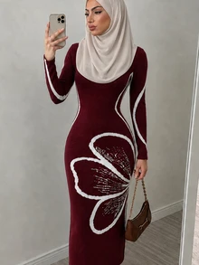Elenzga Women's Colorblock Fitted Waist Flare Sleeve Dress - Burgundy - View 8