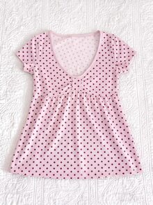 IslaSuriya Women's French Sweet Polka Dot Print Pleated T-Shirt For Dating - Multicolor - View 4