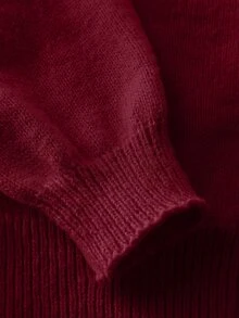SHEIN 女童時尚休閒清新短版素色秋冬連帽針織開襟毛衣 - 酒紅色 - 查看 5