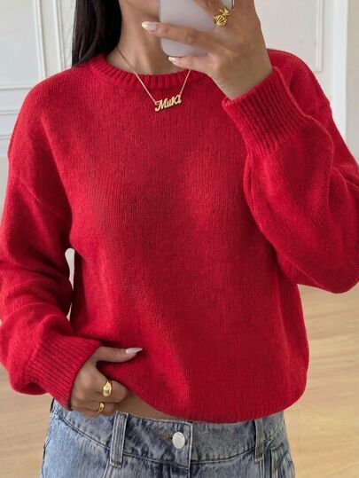SHEIN Teen Girl Teen Girl Casual Lantern Sleeve Short Solid Color Long Sleeve Sweater, Brown Sweater, Autumn Sweater, Autumn Girls Sweater, Girls Sweater, Autumn Sweater, Autumn Clothing, Outing