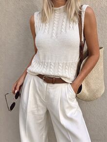 Sprig & Strand Women's Vintage Ribbed Turtleneck Knit Top - Beige - View 3