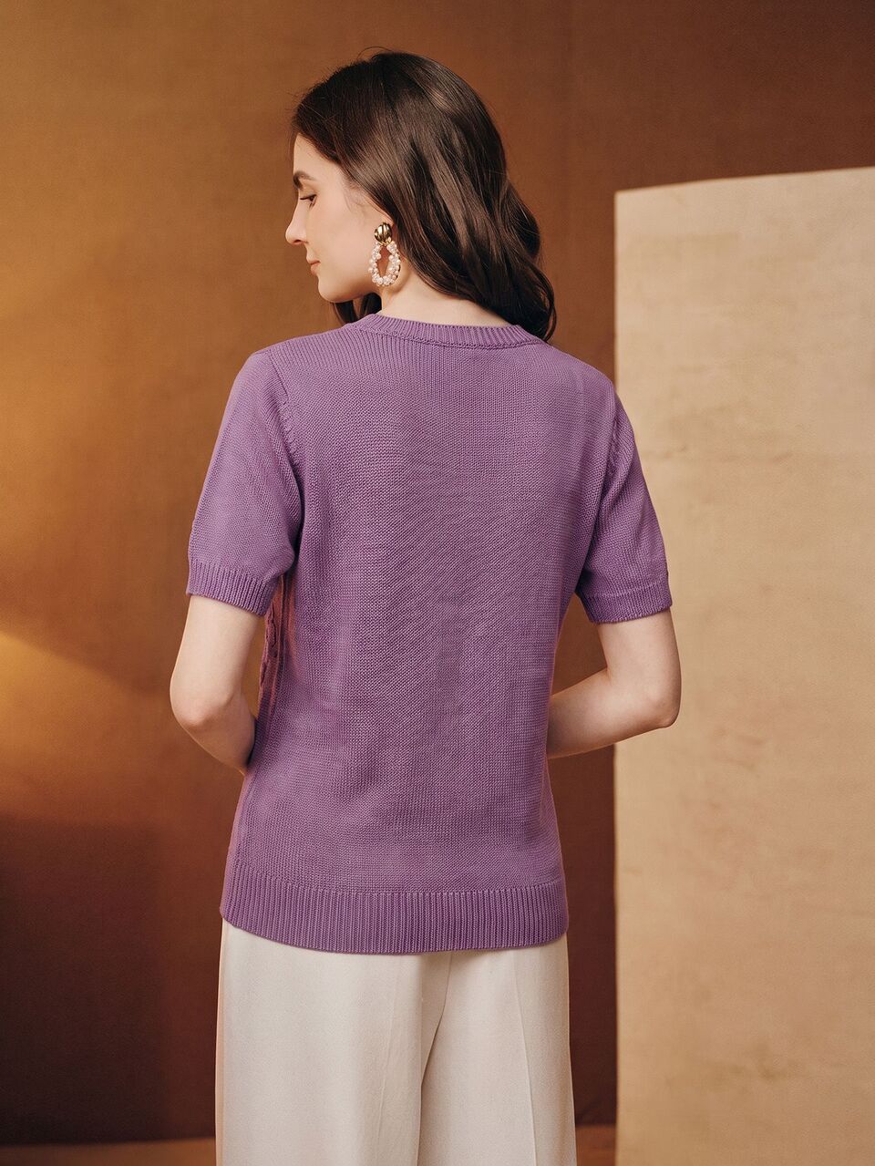 Summer Elegant Short Sleeve Knit Solid Color Heavyweight Embroidered Pullover Sweater, Autumn, Autumn Season, Winter, Going Out, Elegant, Leisure, Formal, Party