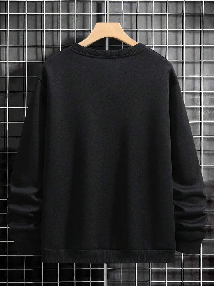 Manfinity Homme Men's Minimalist Cartoon Graphic Print Long Sleeve Sweatshirt - Black - View 3