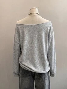 SHEIN EZwear 新款秋冬女款灰色露肩長袖衛衣/街頭風/外出/度假/Y2K/開學季/蝴蝶翅膀圖案 - 彩色 - 查看 3