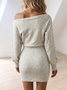 SHEIN LUNE Retro Vacation Off Shoulder Casual Women's Daily Autumn Knitted Dress - Multicolor - View 2