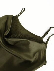 SHEIN Women's Elegant Lace Satin Camisole In Black - Army Green - View 8