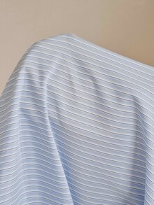 Anewsta Spring/Summer Blue & White Striped Denim Patchwork Collared Casual Commute Campus Shirt For Women - Blue - View 7