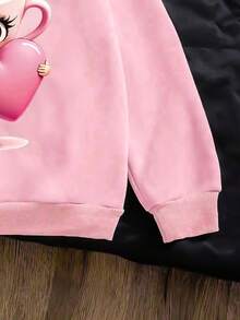 SHEIN 青少年女孩運動衫，可愛水豚珍珠奶茶圖案印花長袖連帽運動衫，青少年女孩休閒日常穿著套頭上衣 - 粉色 - 查看 5