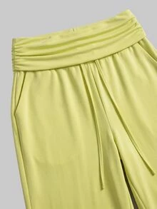 Sweetra Women's Solid Color Halter Neck Top And Long Pants Sports Set - Light Yellow - View 6