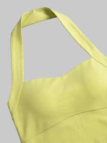 Sweetra Women's Solid Color Halter Neck Top And Long Pants Sports Set - Light Yellow - View 4