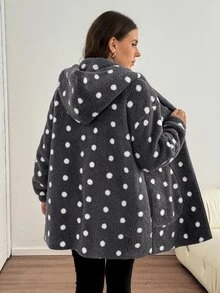 Comfylo Plus Size Women's Polka Dot Pattern Double-Sided Fleece Hooded Jacket - Multicolor - View 3