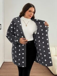Comfylo Plus Size Women's Polka Dot Pattern Double-Sided Fleece Hooded Jacket - Multicolor - View 4