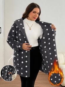 Comfylo Plus Size Women's Polka Dot Pattern Double-Sided Fleece Hooded Jacket - Multicolor - View 2