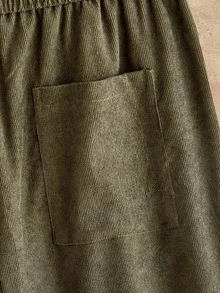 HIMLAND Men's Matching Set, 2-Piece Outfit, Olive Green Shirt And Pants, Mandarin Collar Short Sleeve, Textured Co-Ord Set, Drawstring Trousers - Army Green - View 3