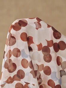 Anewsta Women's Collared Long Sleeve Digital Print Polka Dot Design Printed Blouse - Brown - View 8