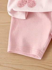 Souflis Souflis 女嬰 2件組休閒時尚百搭春夏女嬰T恤套裝，夏季可愛甜美粉色小花圖案，多巴胺粉色套裝，柔軟寬鬆圓領短袖T恤與單車褲2件套，春夏服飾套裝 - 彩色 - 查看 6