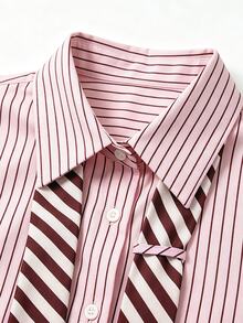 Lalippa Women's Striped Drop Shoulder Long Sleeve Single-Breasted Casual Shirt - Multicolor - View 6