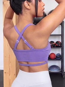 SHEIN Sports Women's Seamless Dopamine Sexy Padded Sports Bra Tank Top, Suitable For Yoga, Workout And Running - Purple - View 2