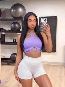 SHEIN Sports Women's Seamless Dopamine Sexy Padded Sports Bra Tank Top, Suitable For Yoga, Workout And Running - Purple - View 6