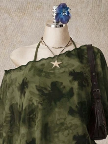 SHEIN ICON 大尺碼女款不對稱領蝙蝠袖寬鬆上衣，度假花卉印花 - 彩色 - 查看 3