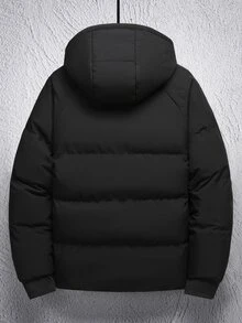Manfinity Homme Men's Loose Colorblock Hooded Padded Coat, Zipper Closure, Puffer - Black - View 2