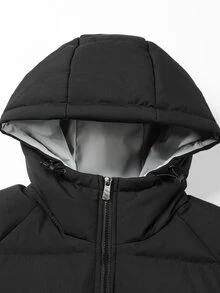 Manfinity Homme Men's Loose Colorblock Hooded Padded Coat, Zipper Closure, Puffer - Black - View 4