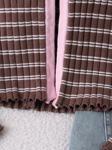Cardigan Serbaguna untuk Anak Perempuan dengan Hiasan Pita Garis-Garis Merah Muda - Coklat - View 5