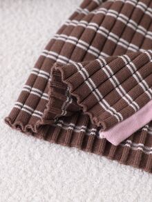 Cardigan Serbaguna untuk Anak Perempuan dengan Hiasan Pita Garis-Garis Merah Muda - Coklat - View 9