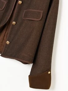Rusticease Women's Contrast Color Long Sleeve Single-Breasted Casual Regular Fit Jacket - Brown - View 5