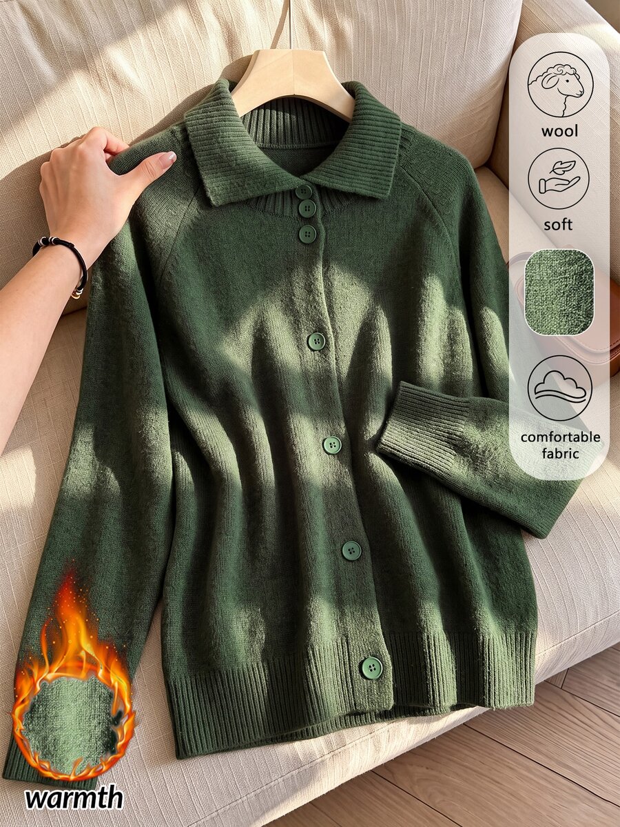 Rusticease Wool Solid Color Casual Matrix Smart Daily Knit Top For Middle-Aged And Elderly Women Going Out Formal Senior Green Autumn - Green - View 1