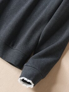 Rusticease Middle-Aged Women's Faux Pearl Decor Stand Collar Long Sleeve T-Shirt - Black - View 4