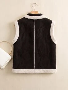 Rusticease Jaket Musim Gugur/Musim Dingin Wanita, Jaket Rompi Kancing Warna Kontras Patchwork Mewah Nyaman untuk Wanita, Hitam Putih, Gaya Retro Musim Gugur Terinspirasi Era 70-an - Coklat - View 2