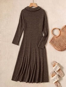 Rusticease Asymmetric Neckline Dress For Middle-Aged And Elderly Women - Brown - View 2