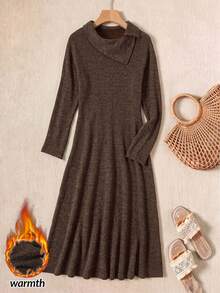 Rusticease Asymmetric Neckline Dress For Middle-Aged And Elderly Women - Brown - View 1